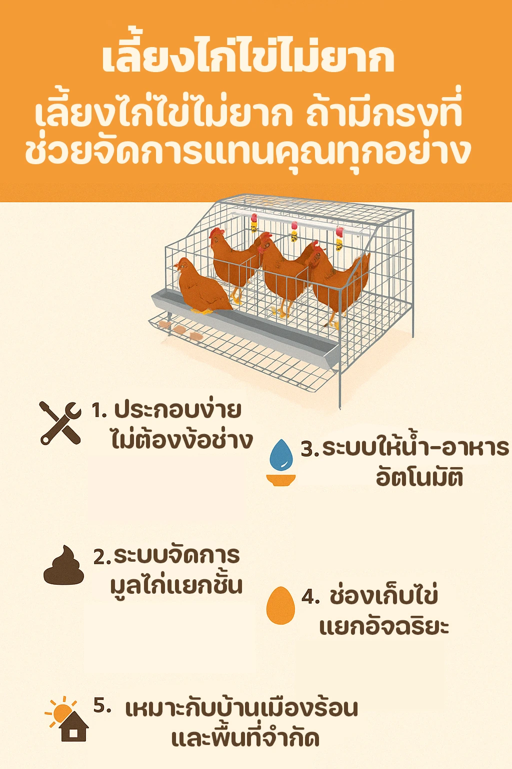 เลี้ยงไก่ไข่ไม่ยาก-ถ้ามีกรงที่ช่วยจัดการ